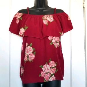 FREE Maroon Floral Off-Shoulder Blouse